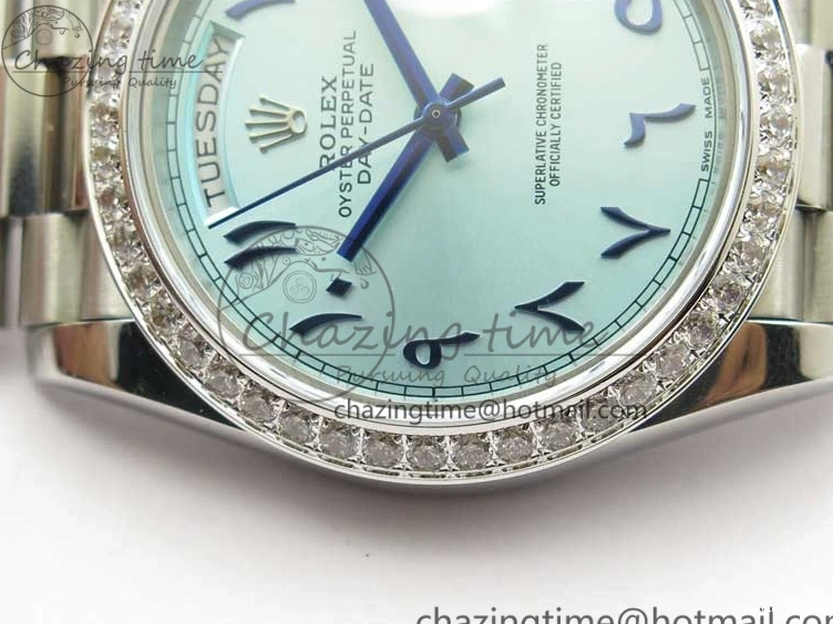 0417 Day Date 40mm SS BP Maker Best Edition Diamond Bezel Blue Dial Arabic Markers On SS Bracelet A Lightweight 2883
